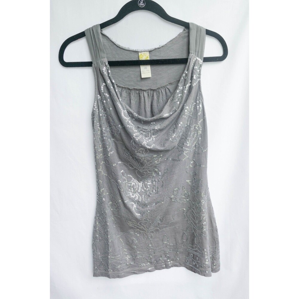 Womens Anthropologie Size XS Grey Scoop Neck Sequin Embellished Tank Top